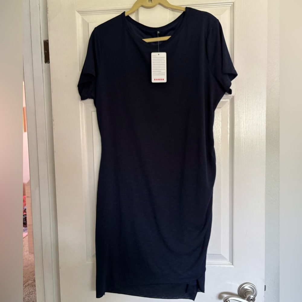 Elegant Navy Gathered Dress